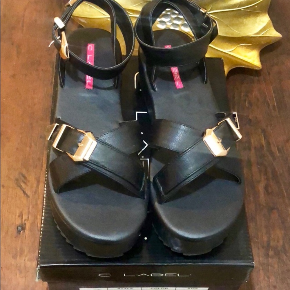 *NIB C Label Black Platform Sandals Size 10